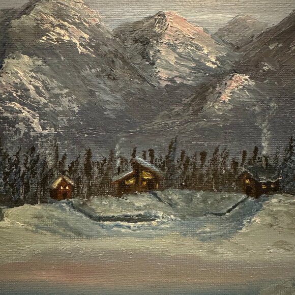 Framed Winter Scene Oil Painting - Picture 2 of 3